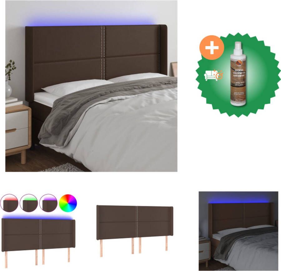 VidaXL Hoofdbord LED 183x16x118 128 cm kunstleer bruin Bedonderdeel Inclusief Houtreiniger en verfrisser
