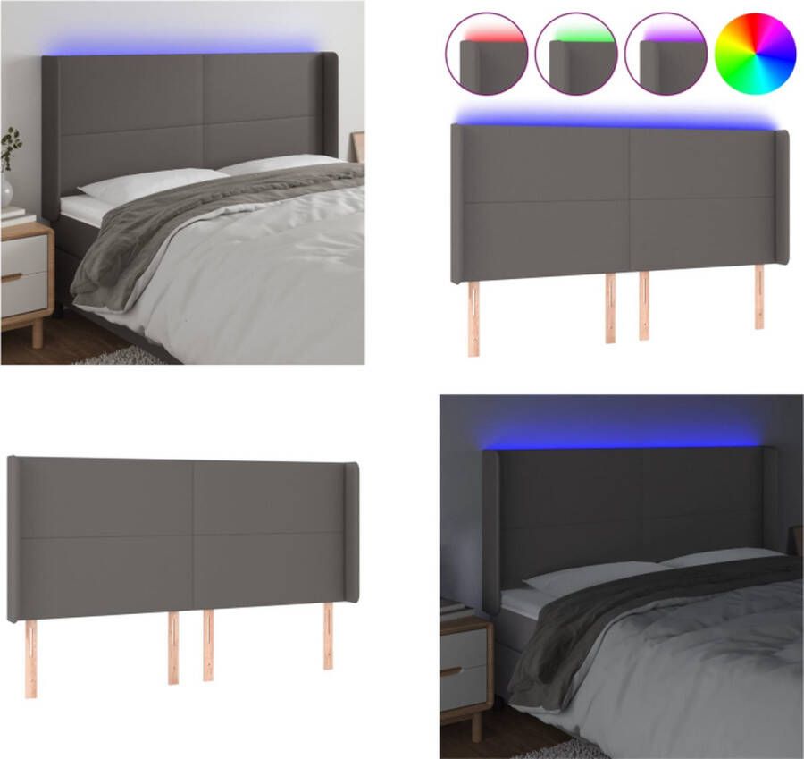 VidaXL Hoofdbord LED 183x16x118 128 cm kunstleer grijs Hoofdbord Hoofdborden Hoofdeinde Houten Hoofdbord