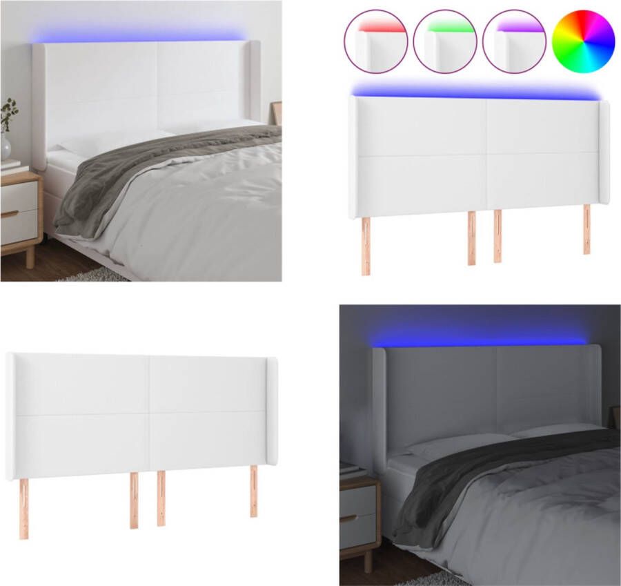 VidaXL Hoofdbord LED 183x16x118 128 cm kunstleer wit Hoofdbord Hoofdborden Hoofdeinde Houten Hoofdbord