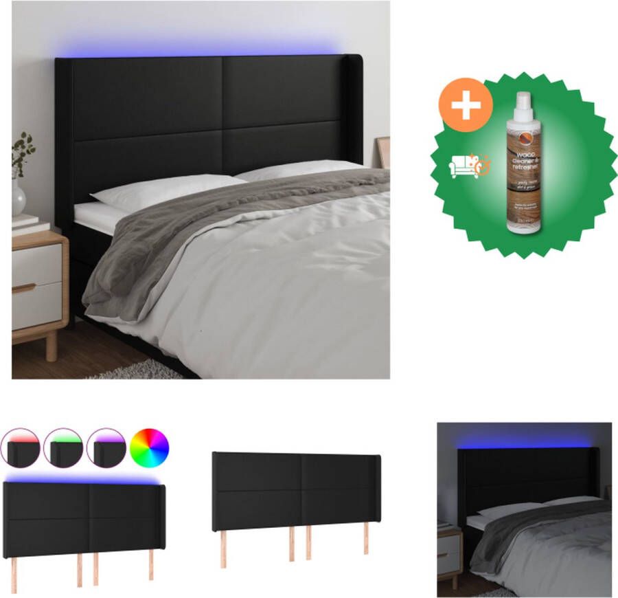 VidaXL Hoofdbord LED 183x16x118 128 cm kunstleer zwart Bedonderdeel Inclusief Houtreiniger en verfrisser