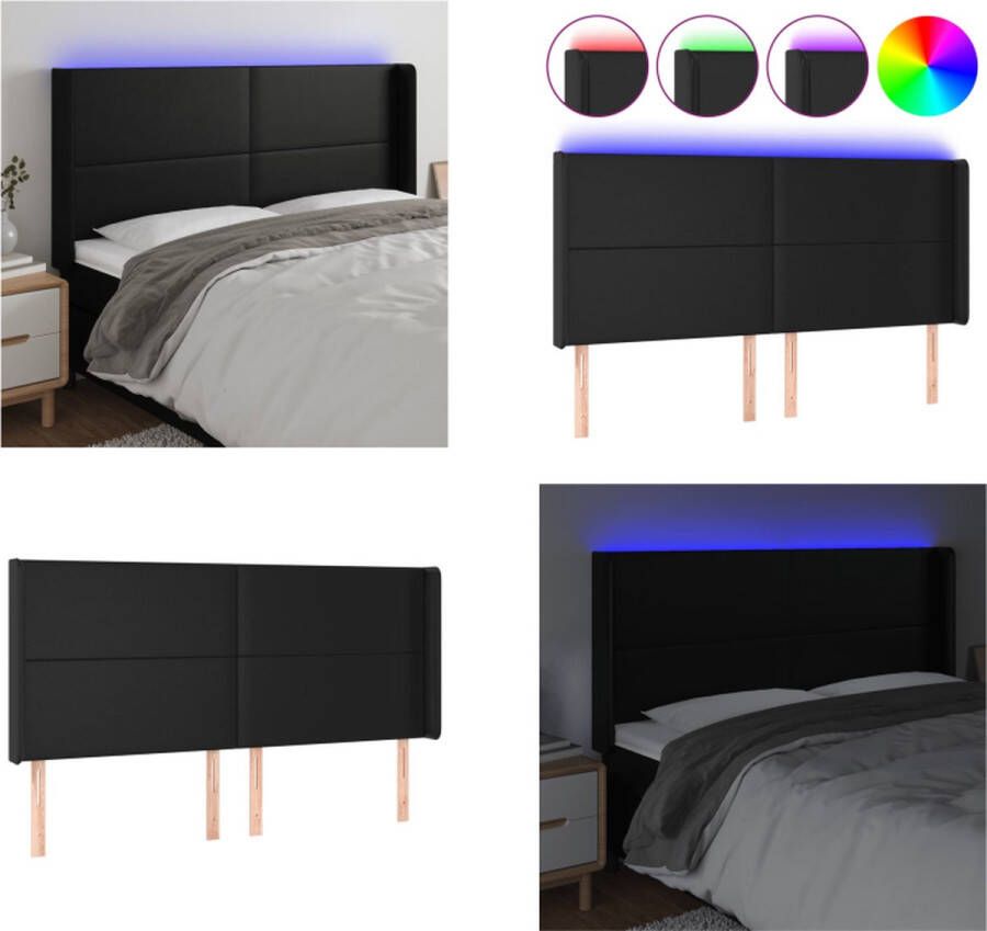 VidaXL Hoofdbord LED 183x16x118 128 cm kunstleer zwart Hoofdbord Hoofdborden Hoofdeinde Houten Hoofdbord
