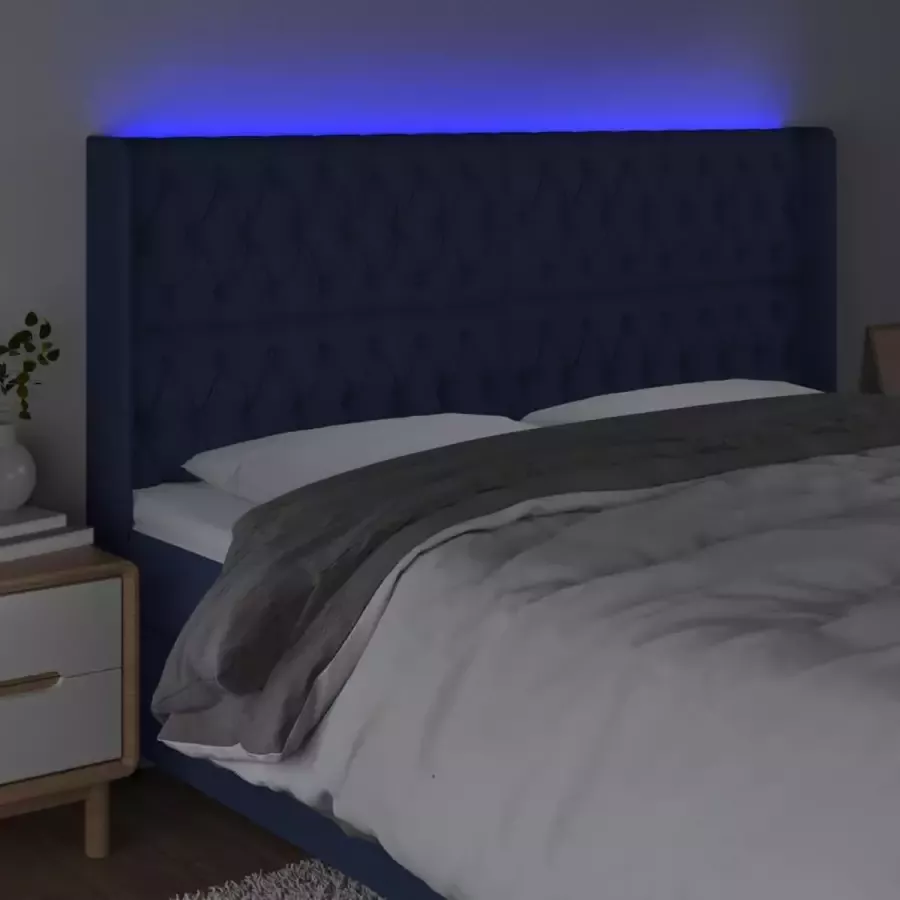 VIDAXL Hoofdbord LED 183x16x118 128 cm stof blauw