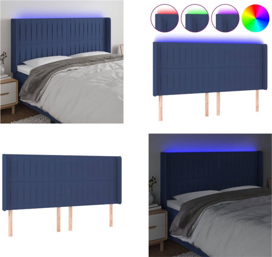 VidaXL Hoofdbord LED 183x16x118 128 cm stof blauw Hoofdbord Hoofdborden Hoofdeinde Houten Hoofdbord