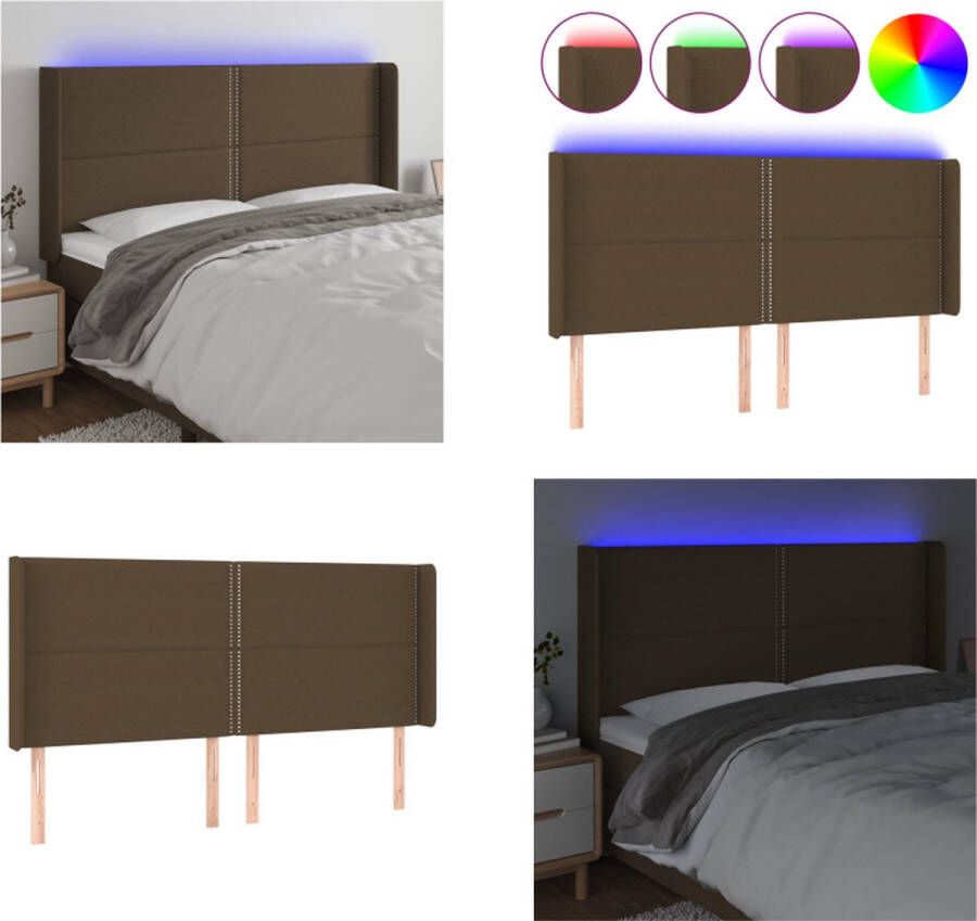VidaXL Hoofdbord LED 183x16x118 128 cm stof donkerbruin Hoofdbord Hoofdborden Hoofdeinde Houten Hoofdbord - Foto 2