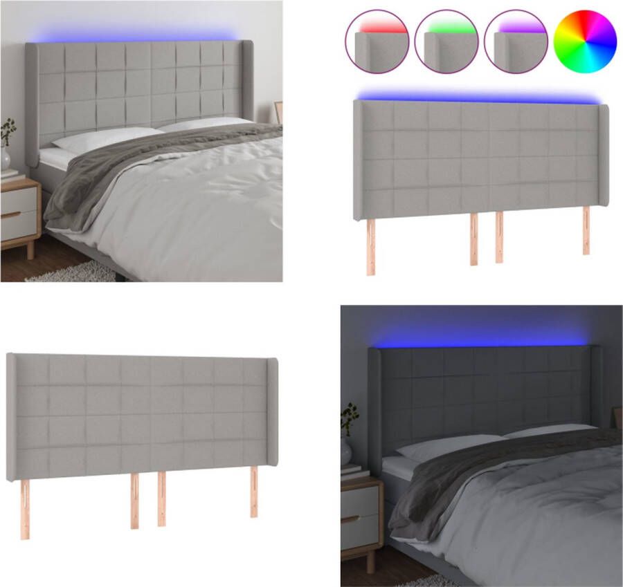 VidaXL Hoofdbord LED 183x16x118 128 cm stof lichtgrijs Hoofdbord Hoofdborden Hoofdeinde Houten Hoofdbord - Foto 2