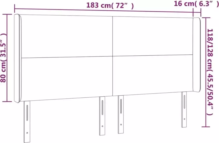 VIDAXL Hoofdbord LED 183x16x118 128 cm stof taupe - Foto 4