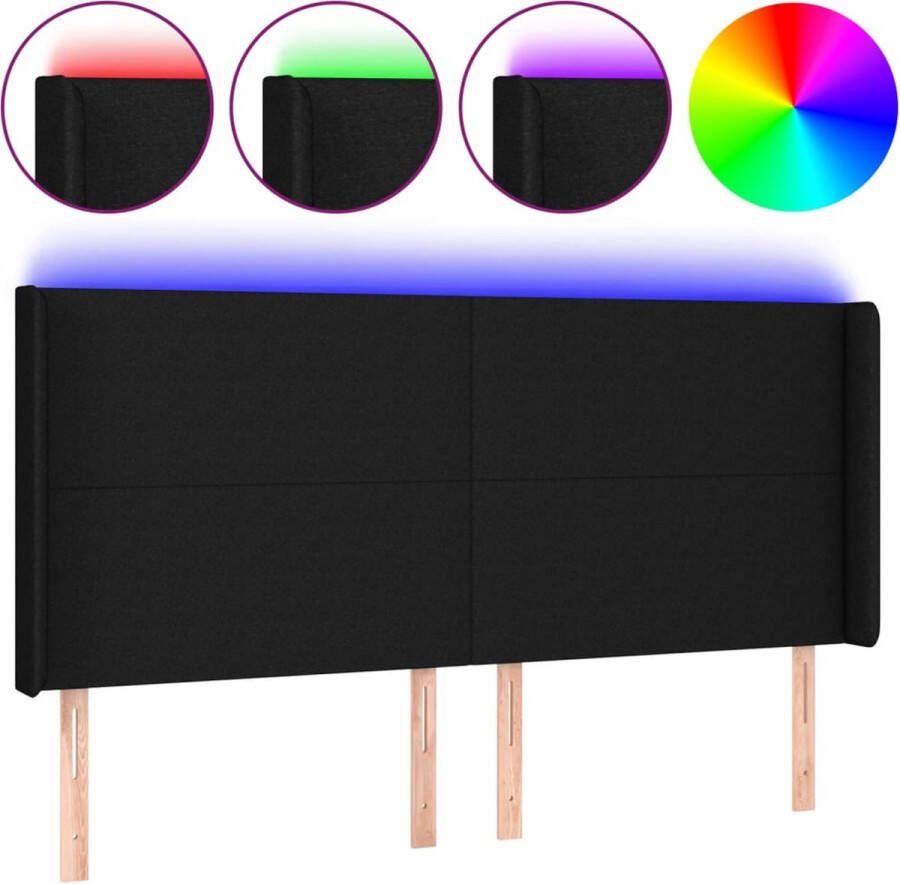 VidaXL Hoofdbord LED Zwart 183x16x118 128 cm Verstelbare Hoogte Duurzaam materiaal Kleurrijke LED-verlichting Snijdbare LED-strip USB-aansluiting Bedonderdeel Inclusief Reiniger