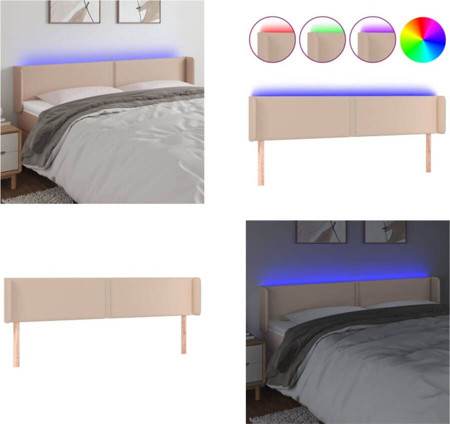 VidaXL Hoofdbord LED 183x16x78 88 cm kunstleer cappuccinokleurig Hoofdbord Hoofdborden Hoofdeinde Houten Hoofdbord - Foto 2