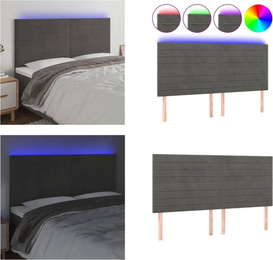 VidaXL Hoofdbord LED 200x5x118 128 cm fluweel donkergrijs Hoofdbord Hoofdborden Hoofdeinde Houten Hoofdbord