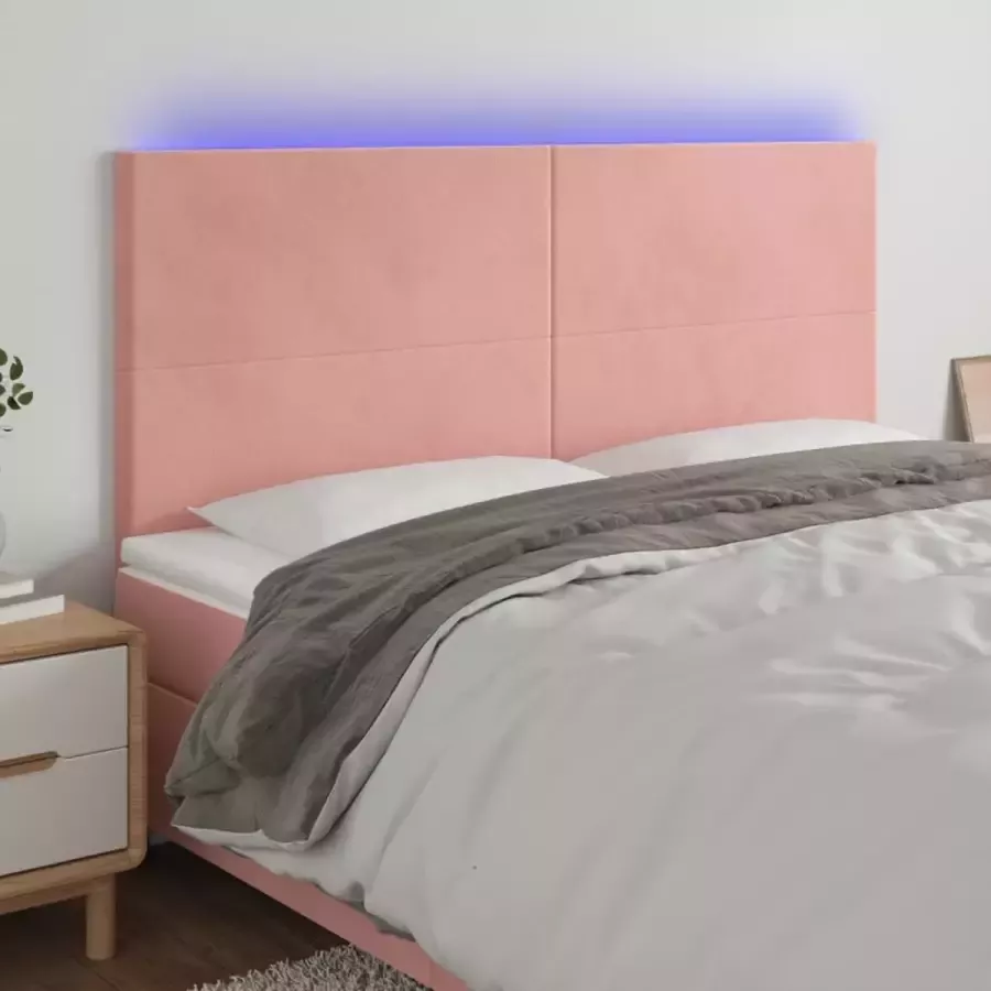VIDAXL Hoofdbord LED 200x5x118 128 cm fluweel roze - Foto 1