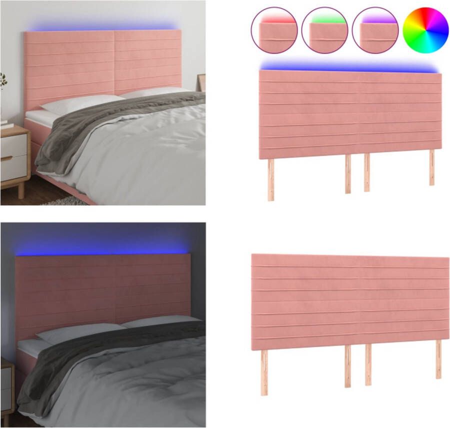 VidaXL Hoofdbord LED 200x5x118 128 cm fluweel roze Hoofdbord Hoofdborden Hoofdeinde Houten Hoofdbord