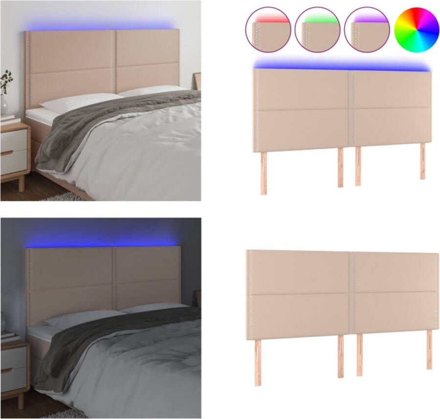 VidaXL Hoofdbord LED 200x5x118 128 cm kunstleer cappuccinokleurig Hoofdbord Hoofdborden Hoofdeinde Houten Hoofdbord