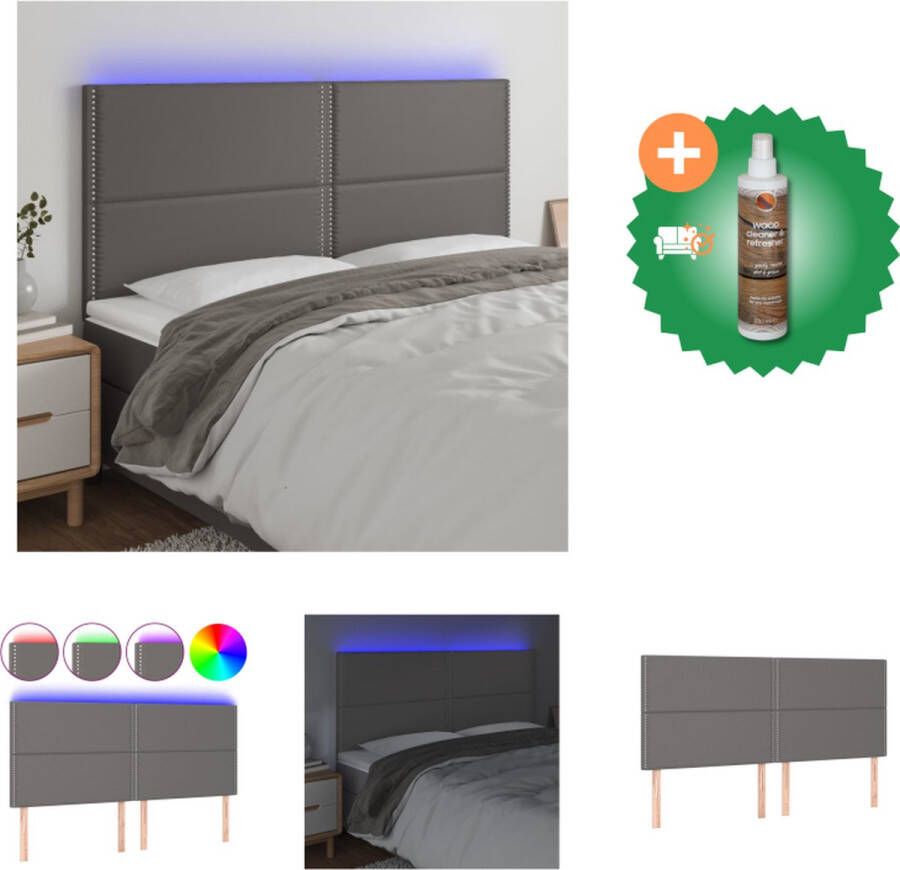 VidaXL Hoofdbord LED 200x5x118 128 cm kunstleer grijs Bedonderdeel Inclusief Houtreiniger en verfrisser