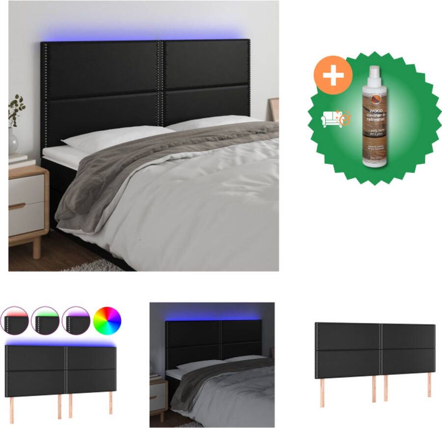 VidaXL Hoofdbord LED 200x5x118 128 cm kunstleer zwart Bedonderdeel Inclusief Houtreiniger en verfrisser