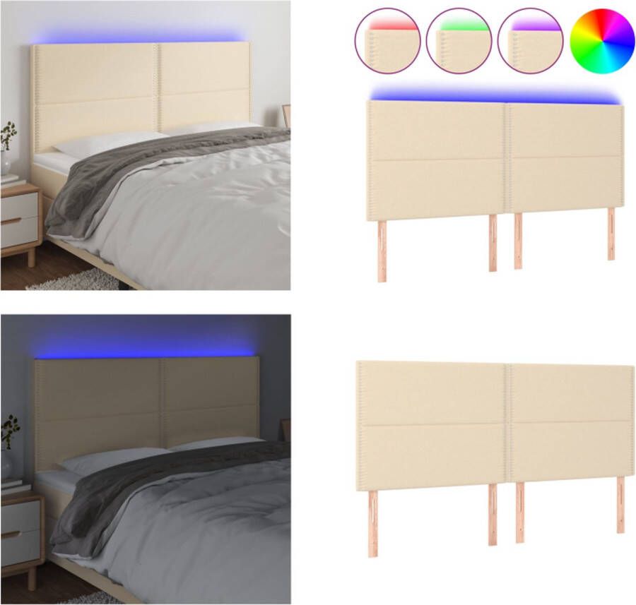 VidaXL Hoofdbord LED 200x5x118 128 cm stof crèmekleurig Hoofdbord Hoofdborden Hoofdeinde Houten Hoofdbord