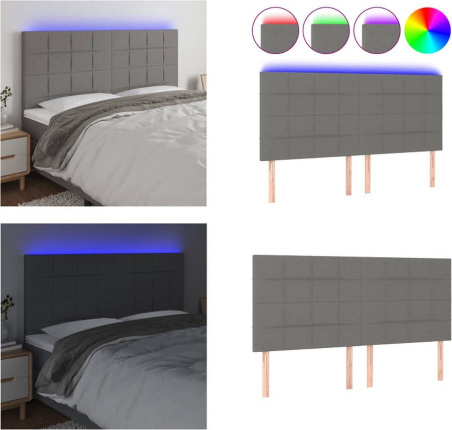 VidaXL Hoofdbord LED 200x5x118 128 cm stof donkergrijs Hoofdbord Hoofdborden Hoofdeinde Houten Hoofdbord