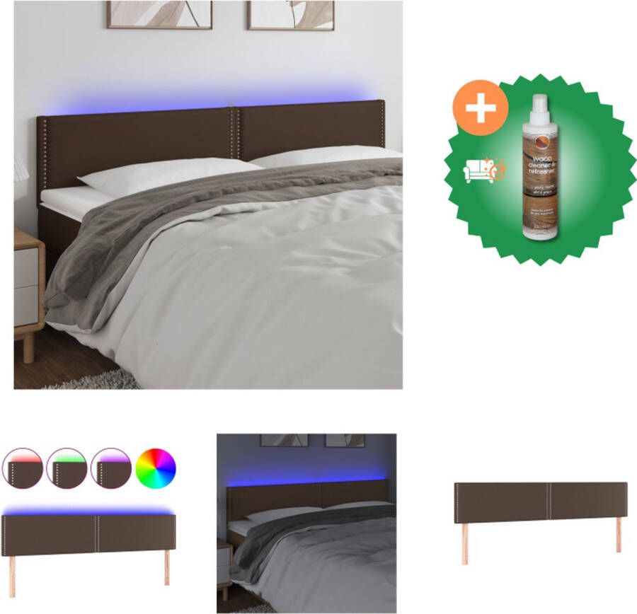 VidaXL Hoofdbord LED 200x5x78 88 cm kunstleer bruin Bedonderdeel Inclusief Houtreiniger en verfrisser
