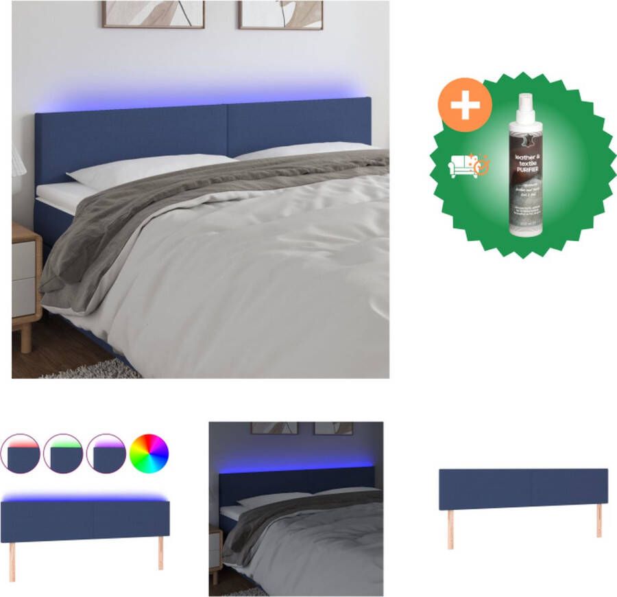 vidaXL Hoofdbord LED 200x5x78 88 cm stof blauw Bedonderdeel Inclusief Reiniger