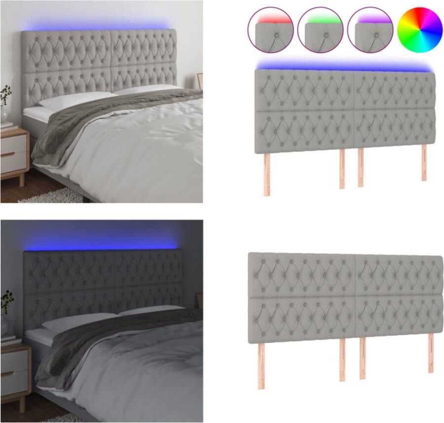 VidaXL Hoofdbord LED 200x7x118 128 cm stof lichtgrijs Hoofdbord Hoofdborden Hoofdeinde Houten Hoofdbord - Foto 1