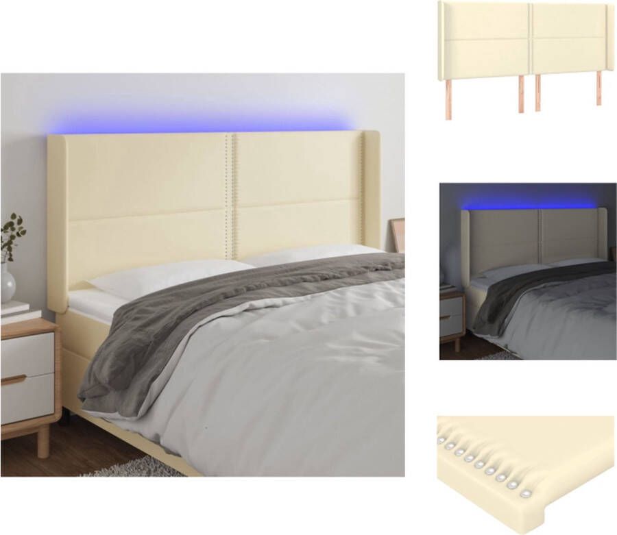VidaXL Hoofdbord LED 203 x 16 x 118 128 cm Crème Duurzaam kunstleer Verstelbare hoogte Kleurrijke LED-verlichting USB-aansluiting Bedonderdeel