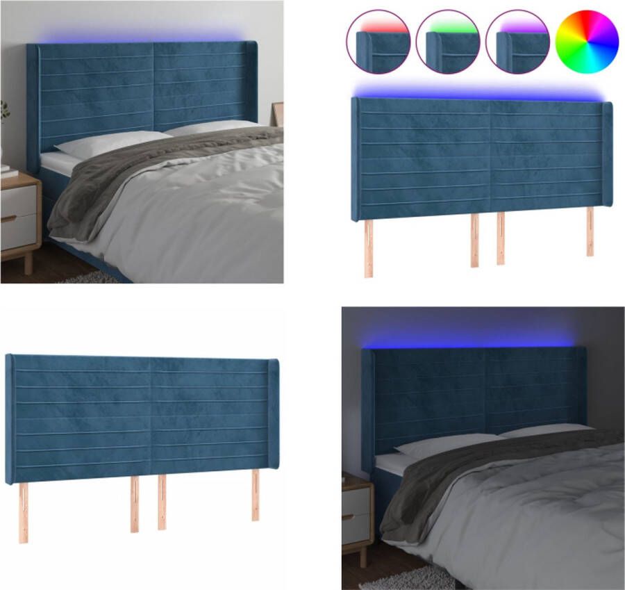 VidaXL Hoofdbord LED 203x16x118 128 cm fluweel donkerblauw Hoofdbord Hoofdborden Hoofdeinde Houten Hoofdbord - Foto 2