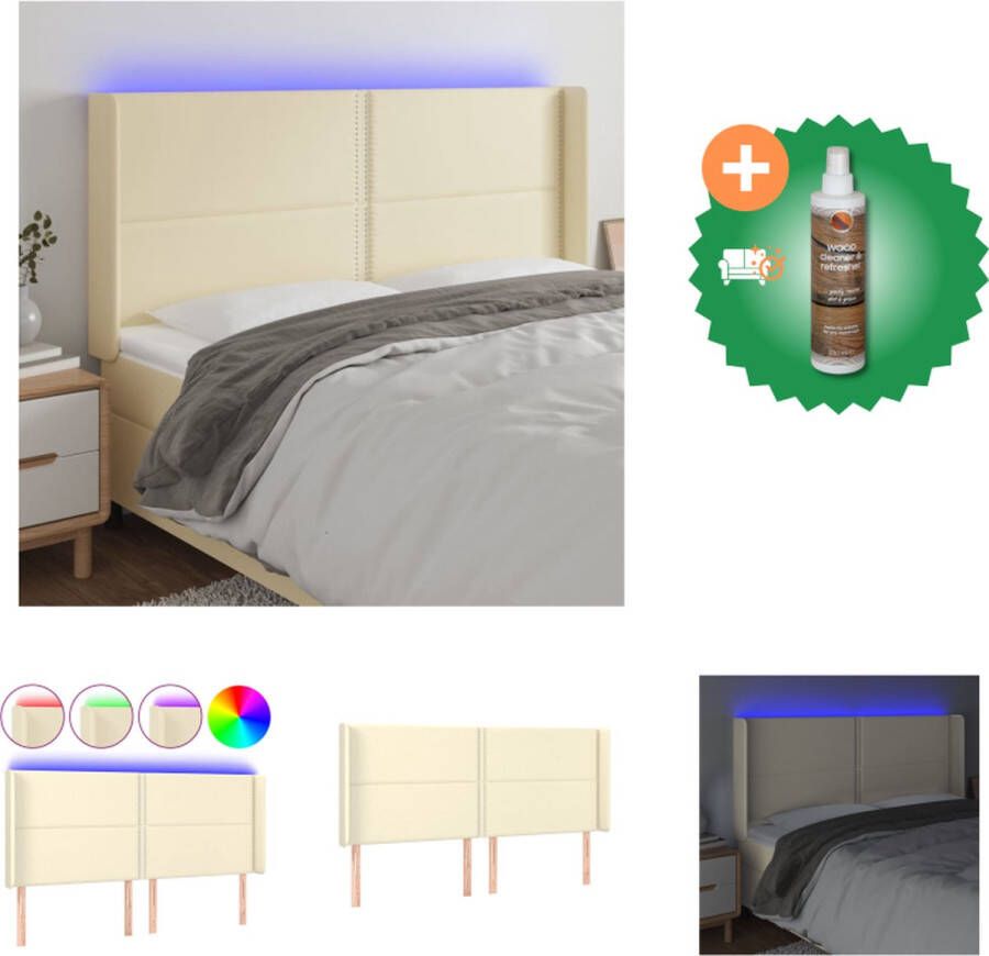 VidaXL Hoofdbord LED 203x16x118 128 cm kunstleer crèmekleurig Bedonderdeel Inclusief Houtreiniger en verfrisser