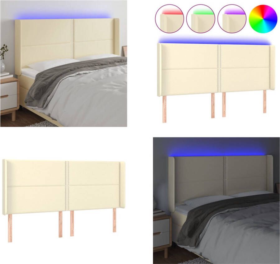 VidaXL Hoofdbord LED 203x16x118 128 cm kunstleer crèmekleurig Hoofdbord Hoofdborden Hoofdeinde Houten Hoofdbord