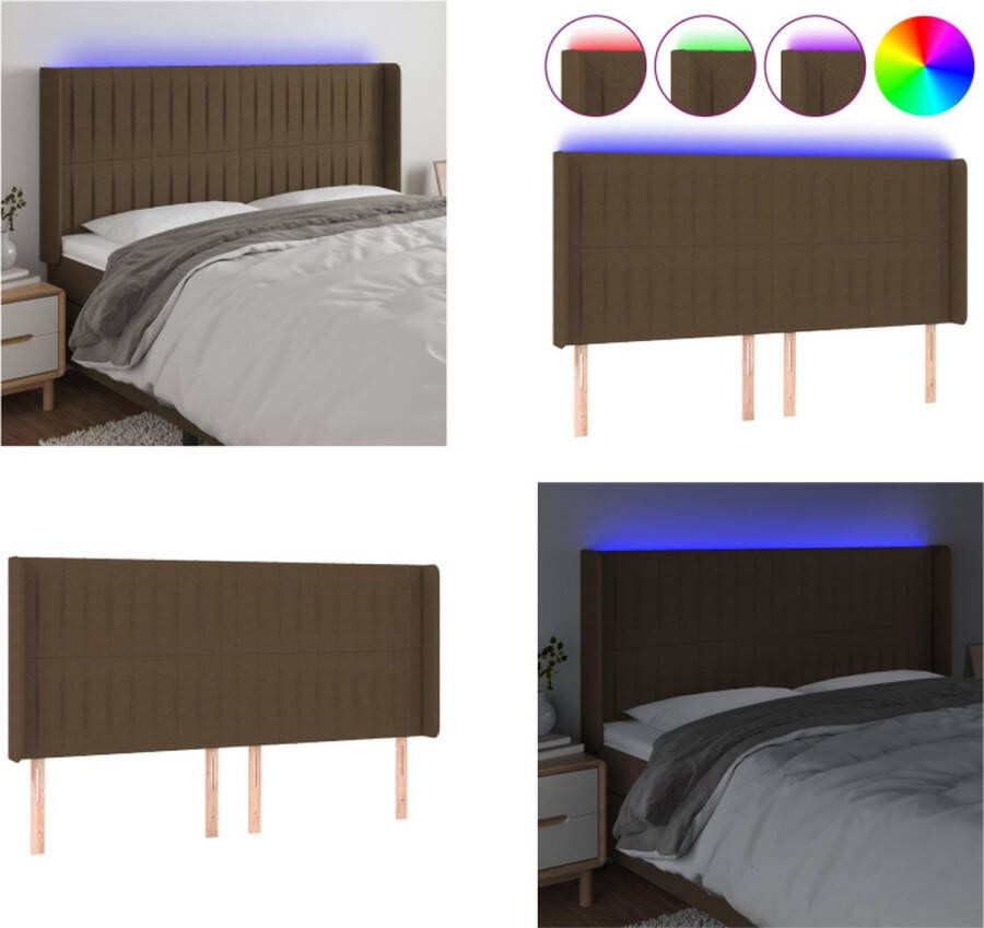 VidaXL Hoofdbord LED 203x16x118 128 cm stof donkerbruin Hoofdbord Hoofdborden Hoofdeinde Houten Hoofdbord