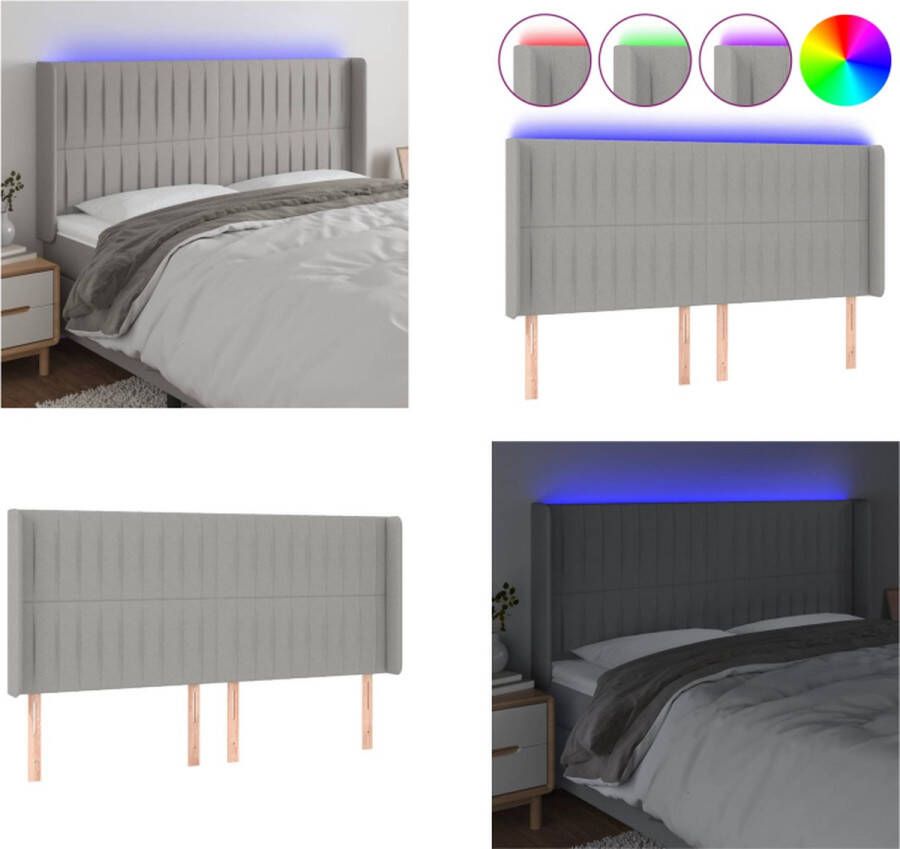 VidaXL Hoofdbord LED 203x16x118 128 cm stof lichtgrijs Hoofdbord Hoofdborden Hoofdeinde Houten Hoofdbord - Foto 2