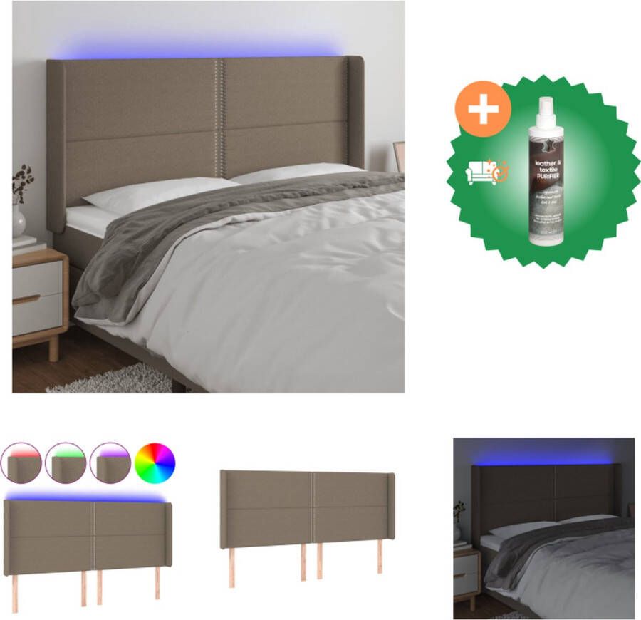 VidaXL Hoofdbord LED 203x16x118 128 cm stof taupe Bedonderdeel Inclusief Reiniger