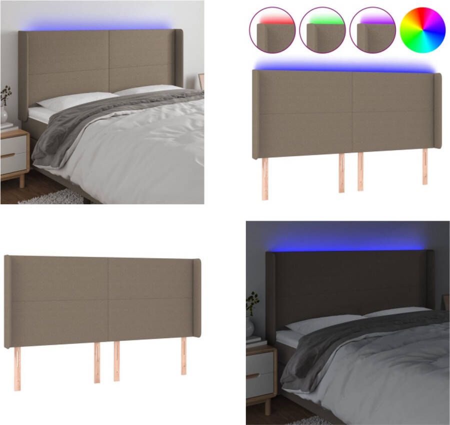 VidaXL Hoofdbord LED 203x16x118 128 cm stof taupe Hoofdbord Hoofdborden Hoofdeinde Houten Hoofdbord - Foto 2