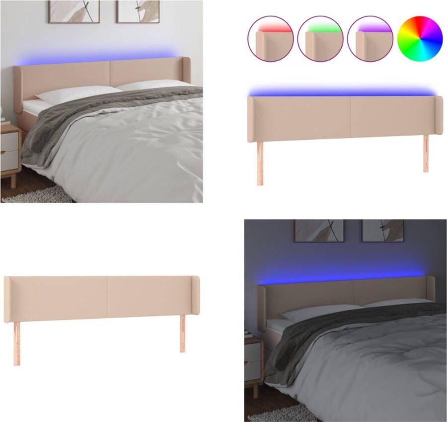 VidaXL Hoofdbord LED 203x16x78 88 cm kunstleer cappuccinokleurig Hoofdbord Hoofdborden Hoofdeinde Houten Hoofdbord