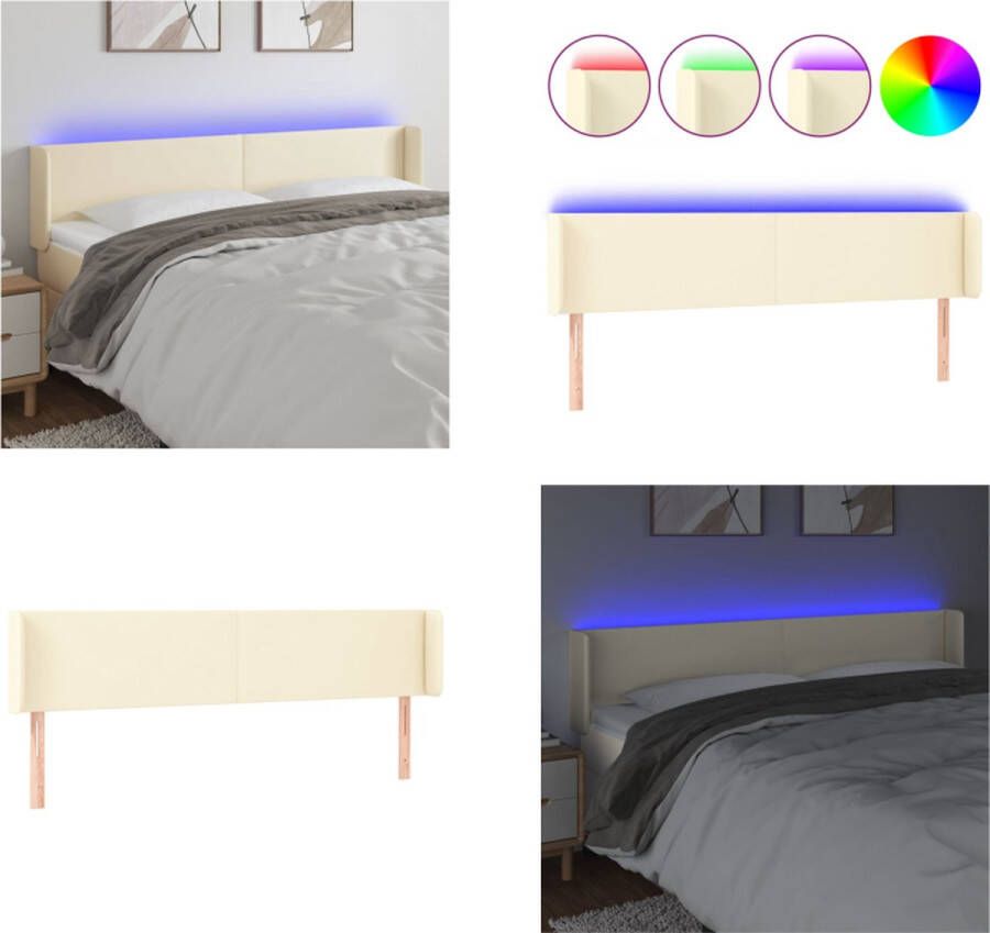 VidaXL Hoofdbord LED 203x16x78 88 cm kunstleer crèmekleurig Hoofdbord Hoofdborden Hoofdeinde Houten Hoofdbord