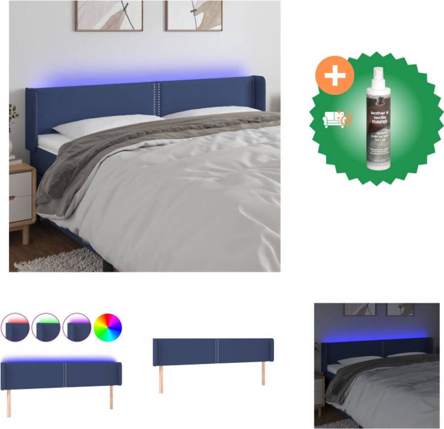 VidaXL Hoofdbord LED Verstelbaar Comfortabele ondersteuning Duurzaam Blauw 203x16x78 88 cm IP65 Bedonderdeel Inclusief Reiniger