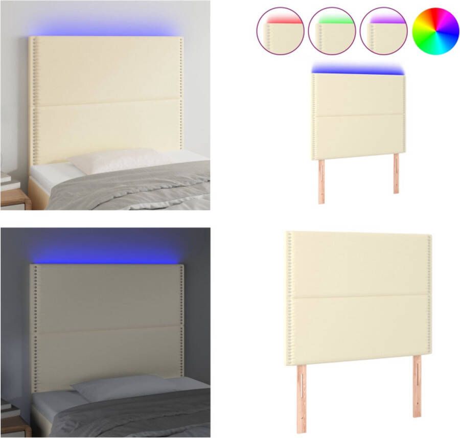 VidaXL Hoofdbord LED 80x5x118 128 cm kunstleer crèmekleurig Hoofdbord Hoofdborden Hoofdeinde Houten Hoofdbord - Foto 2