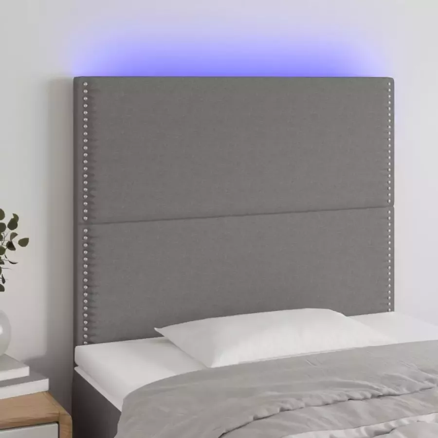 VIDAXL Hoofdbord LED 80x5x118 128 cm stof donkergrijs - Foto 1