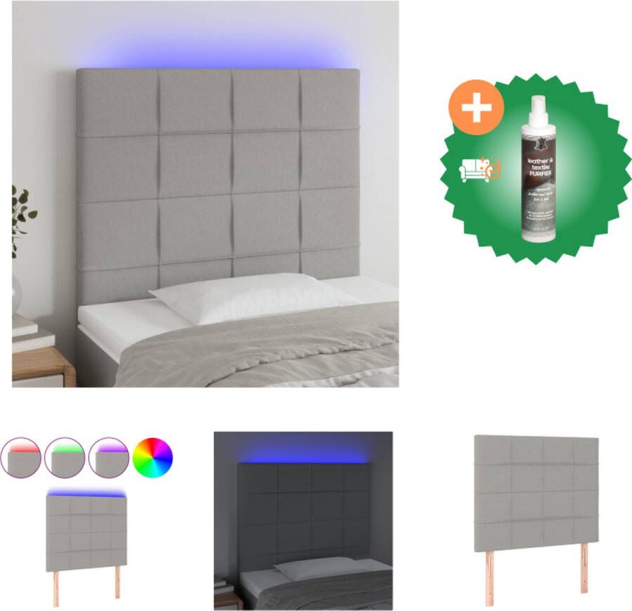 VidaXL Hoofdbord LED 80x5x118 128 cm stof lichtgrijs Bedonderdeel Inclusief Reiniger