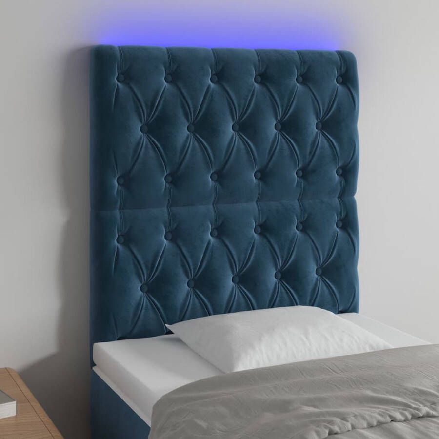 VIDAXL Hoofdbord LED 80x7x118 128 cm fluweel donkerblauw