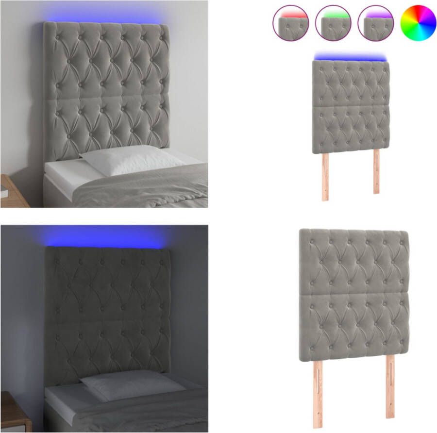VidaXL Hoofdbord LED 80x7x118 128 cm fluweel lichtgrijs Hoofdbord Hoofdborden Hoofdeinde Houten Hoofdbord - Foto 2