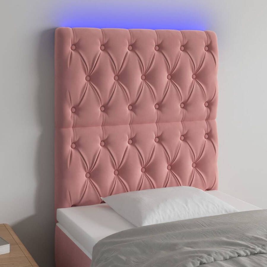 VIDAXL Hoofdbord LED 80x7x118 128 cm fluweel roze - Foto 1