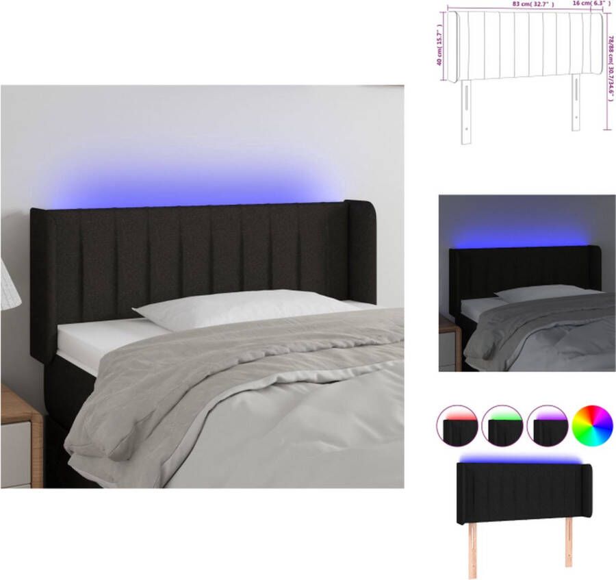 VidaXL Hoofdbord LED 83 x 16 x 78 88 cm Verstelbaar Zwart Bedonderdeel