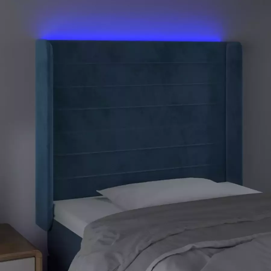 VIDAXL Hoofdbord LED 83x16x118 128 cm fluweel donkerblauw