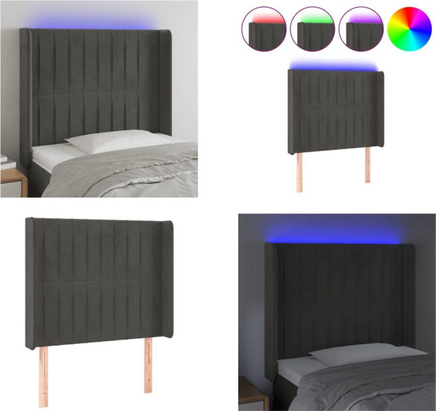 VidaXL Hoofdbord LED 83x16x118 128 cm fluweel donkergrijs Hoofdbord Hoofdborden Hoofdeinde Houten Hoofdbord