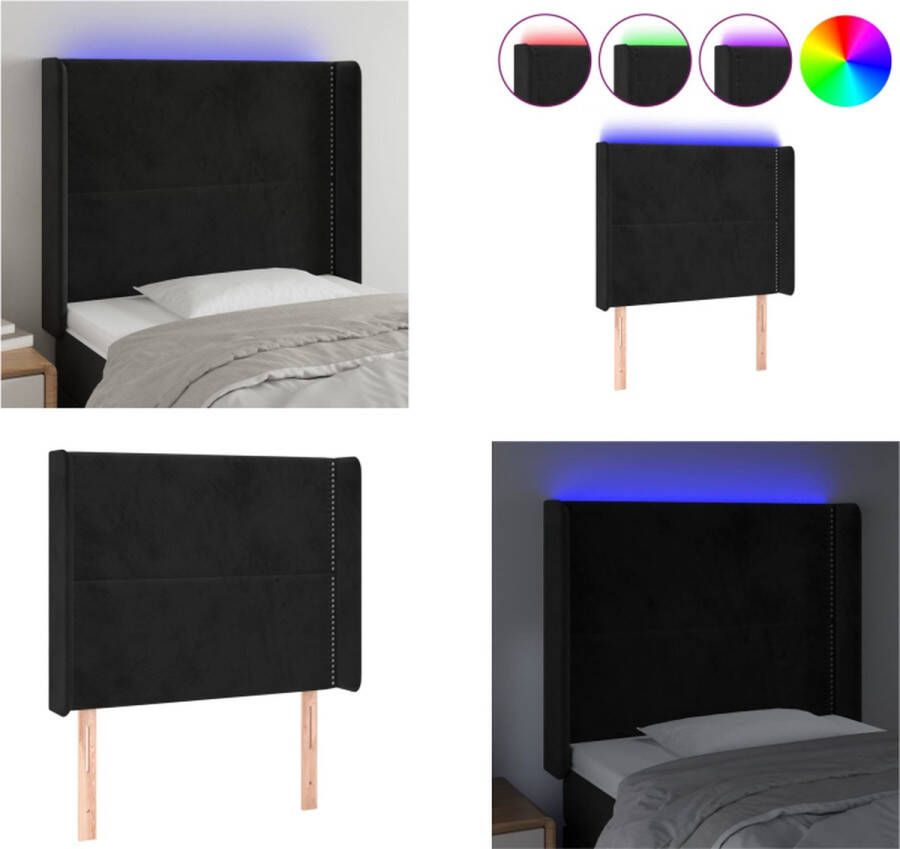 VidaXL Hoofdbord Zacht Fluweel LED Verstelbare Hoogte Comfortabele Ondersteuning Zwart 83x16x118 128 cm LED-strip 55 cm Bedonderdeel - Foto 4