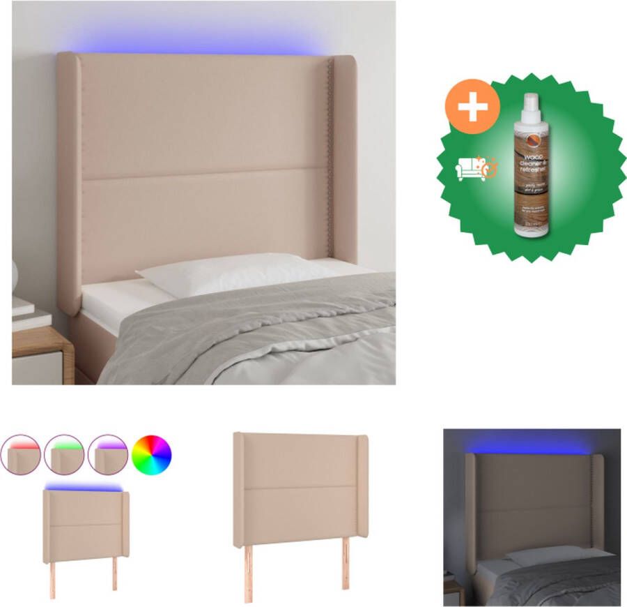 VidaXL Hoofdbord LED 83x16x118 128 cm kunstleer cappuccinokleurig Bedonderdeel Inclusief Houtreiniger en verfrisser