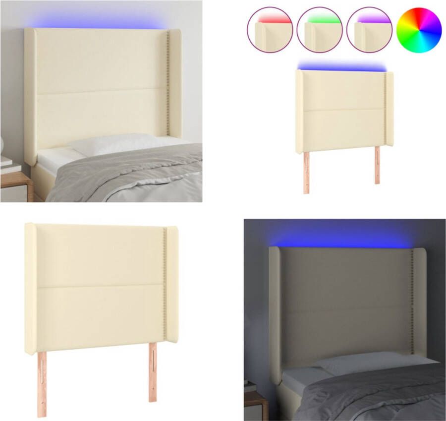 VidaXL Hoofdbord LED 83x16x118 128 cm kunstleer crèmekleurig Hoofdbord Hoofdborden Hoofdeinde Houten Hoofdbord - Foto 2