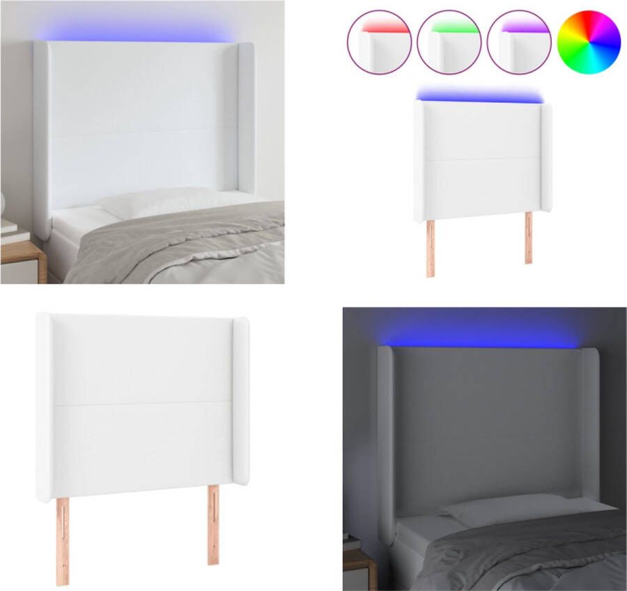 VidaXL Hoofdbord LED 83x16x118 128 cm kunstleer wit Hoofdbord Hoofdborden Hoofdeinde Houten Hoofdbord - Foto 3