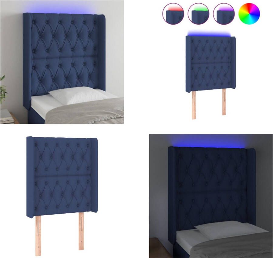 VidaXL Hoofdbord LED 83x16x118 128 cm stof blauw Hoofdbord Hoofdborden Hoofdeinde Houten Hoofdbord
