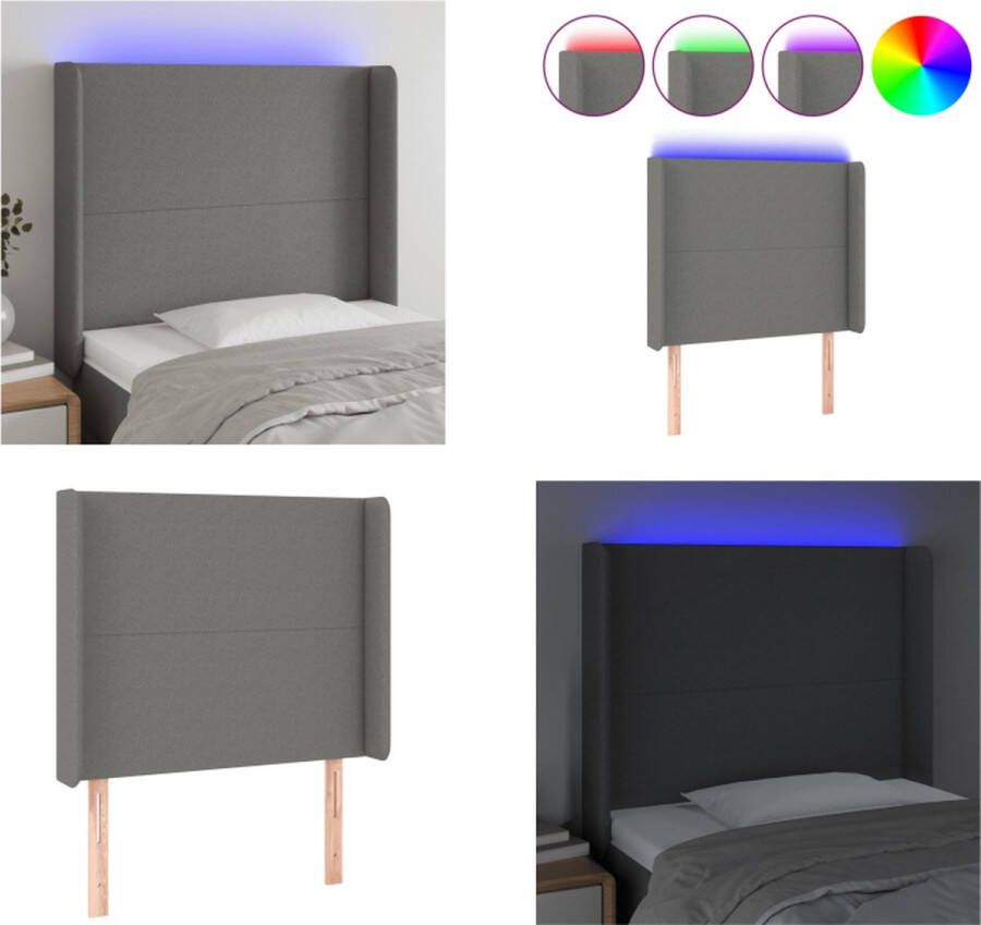 VidaXL Hoofdbord LED 83x16x118 128 cm stof donkergrijs Hoofdbord Hoofdborden Hoofdeinde Houten Hoofdbord