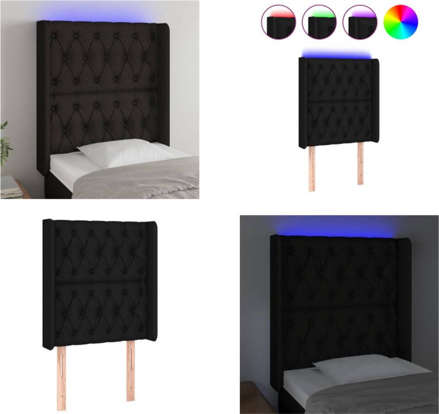VidaXL Hoofdbord LED 83x16x118 128 cm stof zwart Hoofdbord Hoofdborden Hoofdeinde Houten Hoofdbord